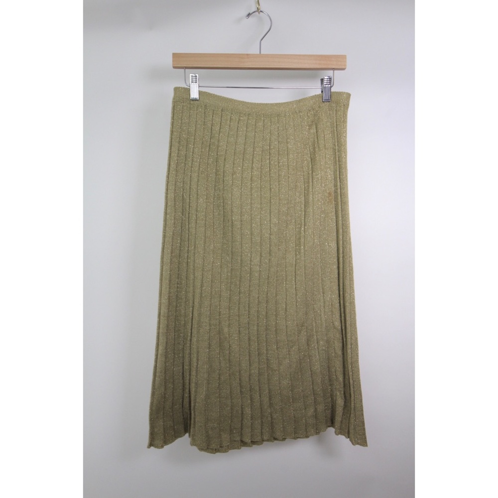 Vintage Knit Metallic Gold Pleated Midi Skirt